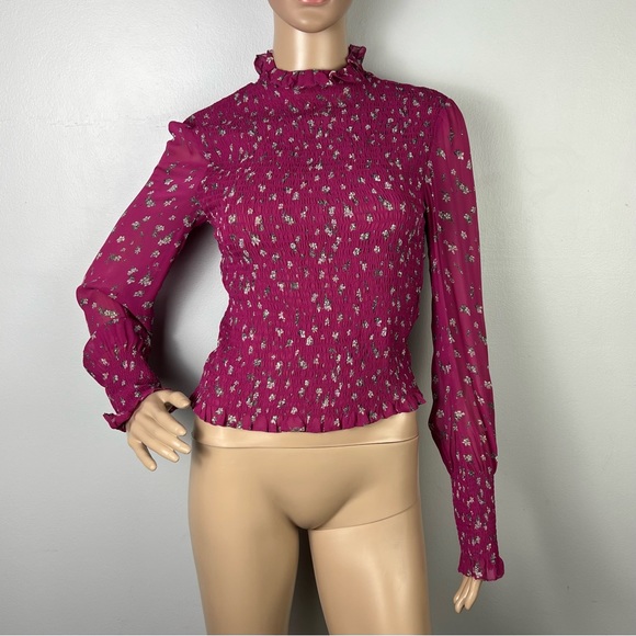 NEW RAG & BONE PINK FLORAL PRINT SMOCKED TOP - Picture 2 of 10